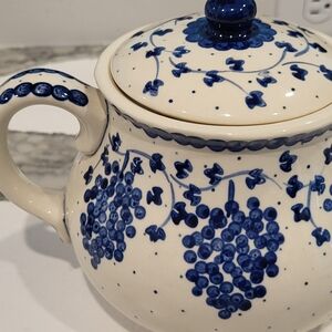 Blue and White Ceramic Teapot